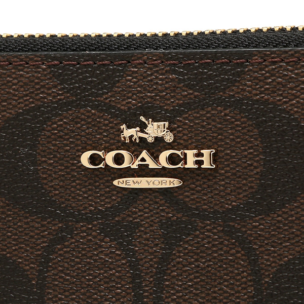 Coach Accordion Zip Wallet In Signature Gold / Brown / Black # F54632