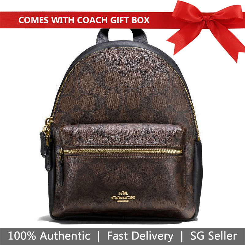 Coach Backpack In Gift Box Mini Charlie Backpack Brown Black # F58315