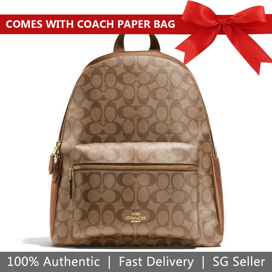 Coach Backpack Large Charlie Backpack In Signature Khaki / Saddle Brown # F58314