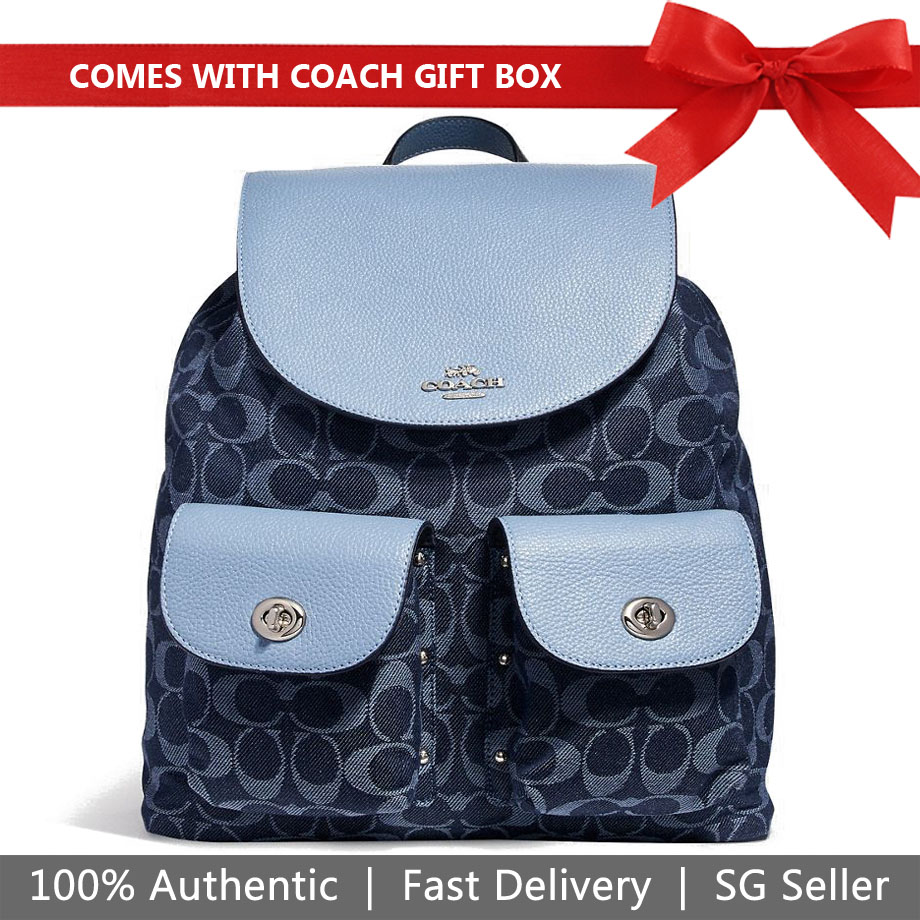 Coach Backpack With Gift Bag Billie Backpack In Signature Denim Denim Blue / Silver # F25892