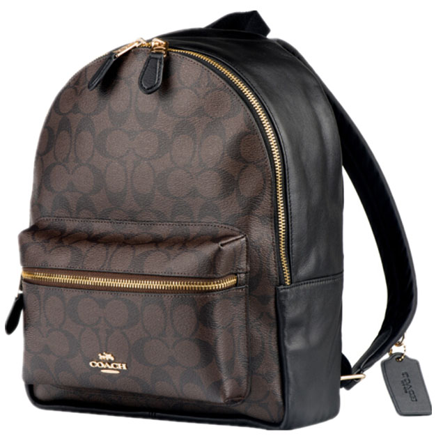 Coach Medium Charlie Backpack In Signature Canvas Brown / Black # F32200