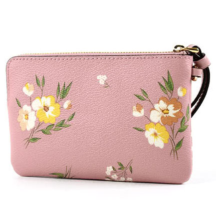 Coach Boxed Corner Zip Wristlet With Tossed Daisy Print Carnation Pink # F73016