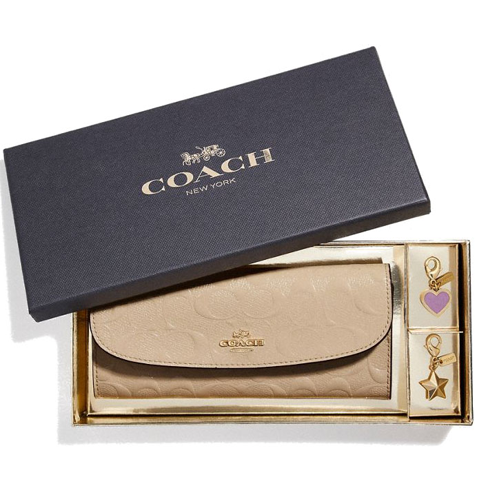 Coach Boxed Soft Wallet With Charms Light Gold / Platinum # F23397