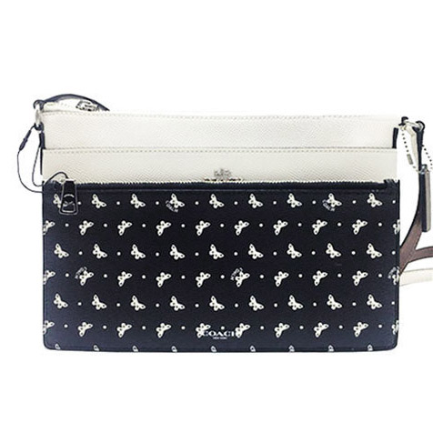 Coach Butterfly Dot East / West Crossbody With Pop-Up Pouch In Crossgrain Leather Chalk Black # F29805