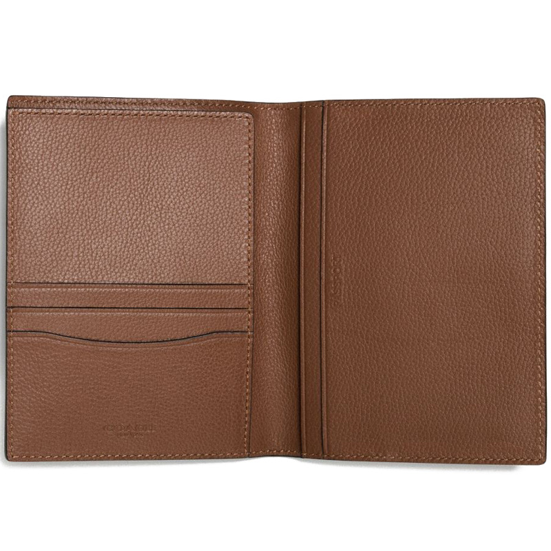 Coach Calf Leather Passport Case Dark Saddle Brown # F93604