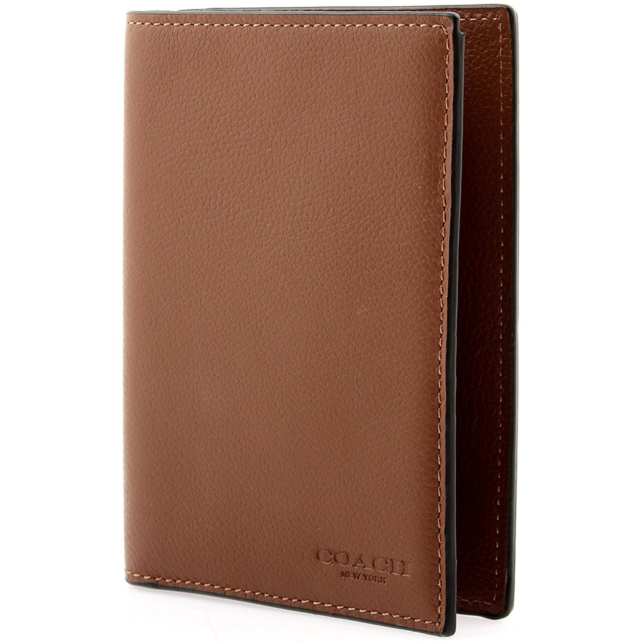 Coach Calf Leather Passport Case Dark Saddle Brown # F93604