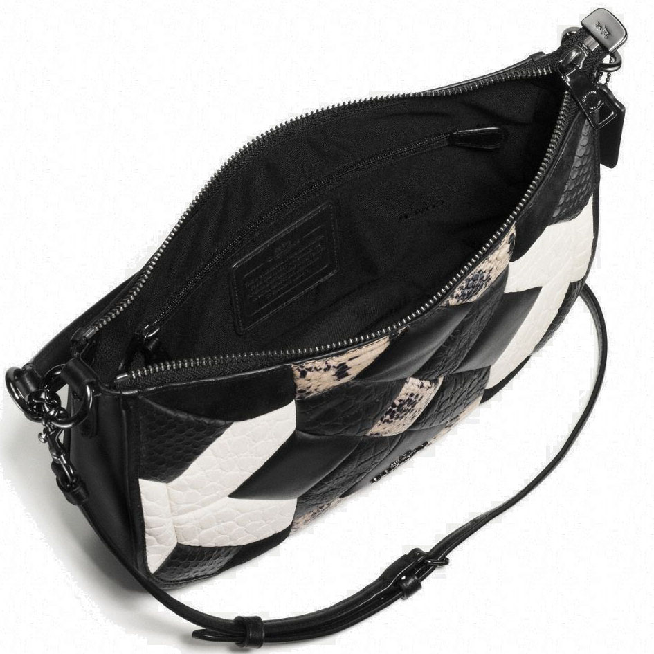 Coach Canyon Quilt Chelsea Crossbody Bag In Exotic Embossed Leather Dark Gunmetal/Black/Chalk # 3829