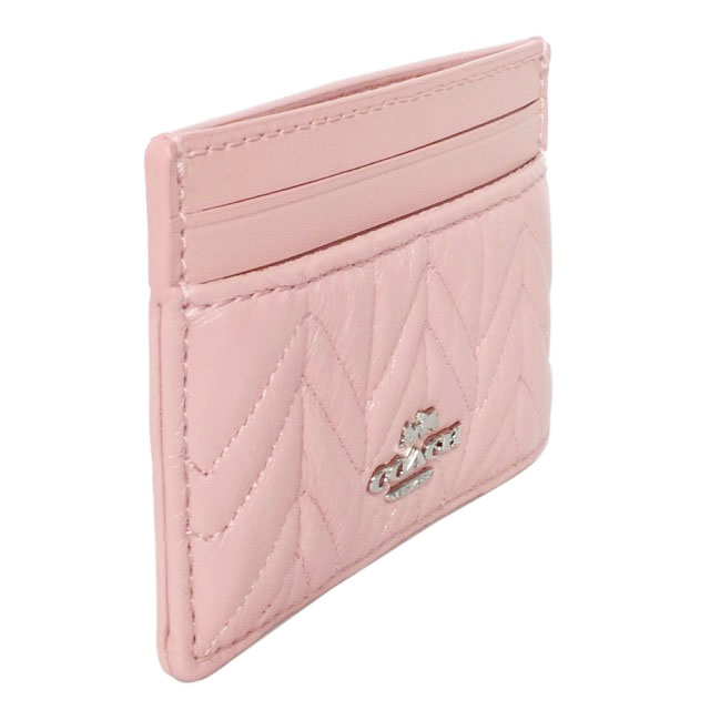 Coach Card Case In Gift Box Card Case With Quilting Carnation Pink / Silver # F73000