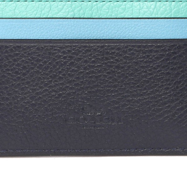 Coach Card Case In Gift Box Flat Card Case In Grain Leather With Rainbow Blue Multi # F11739