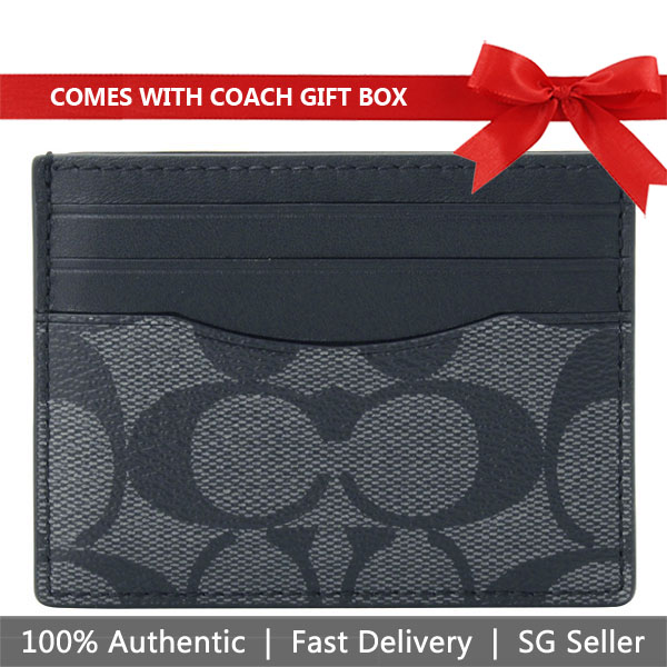 Coach Card Case In Gift Box Slim Card Case Charcoal / Black # F58110