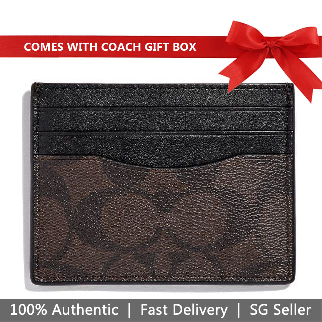 Coach Card Case In Gift Box Slim Card Case Mahogany / Black # F58110