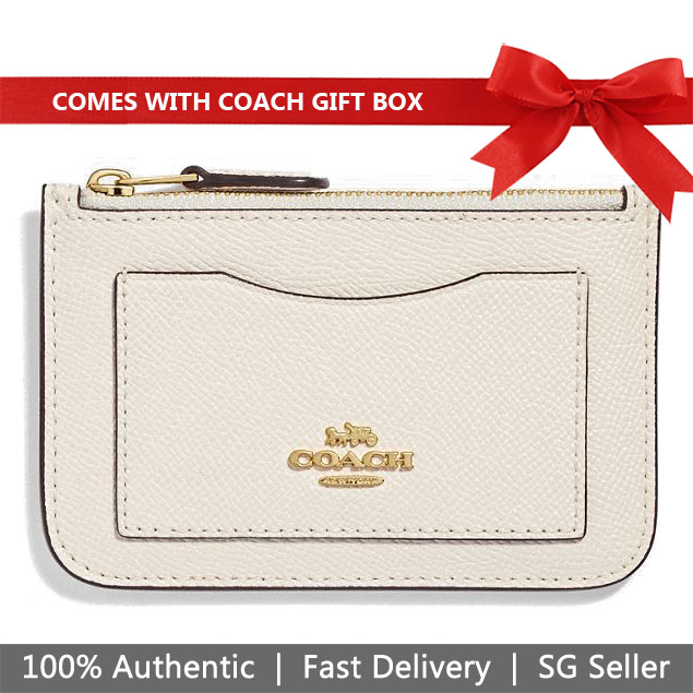 Coach Card Case In Gift Box Zip Top Card Case Chalk Off White # F73043