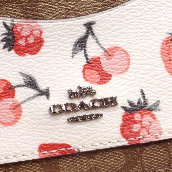 Coach Card Case In Gift Box Zip Top Card Case In Signature Canvas With Fruit Print Khaki Multi / Silver # F59172