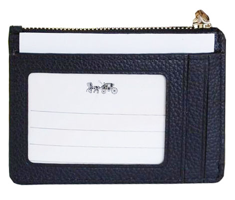 Coach Card Key Case In Gift Box Mini Id Skinny Key Ring Navy Dark Blue # 14469B