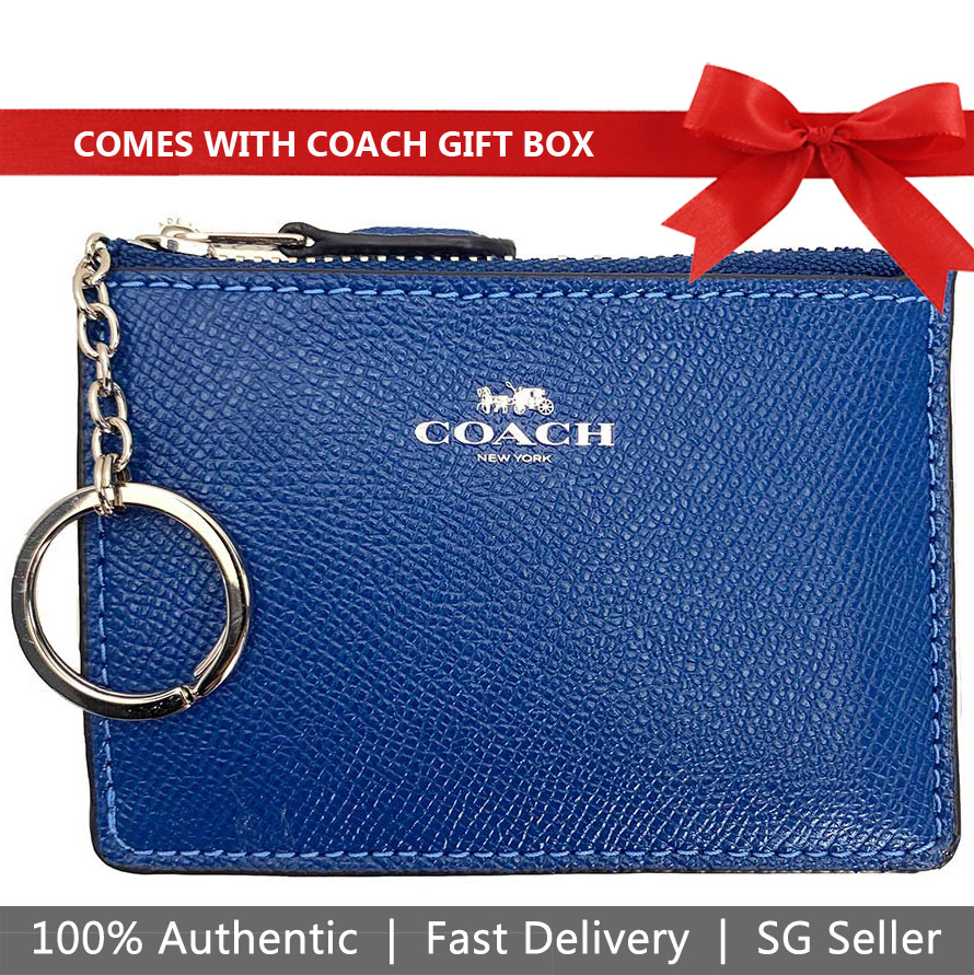 Coach Card Key Case In Gift Box Mini Skinny Id Case Atlantic Blue # F12186