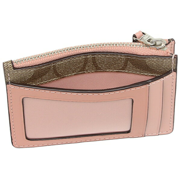 Coach Card Key Case In Gift Box Mini Skinny Id Case In Signature Canvas Khaki / Petal Pink # F16107