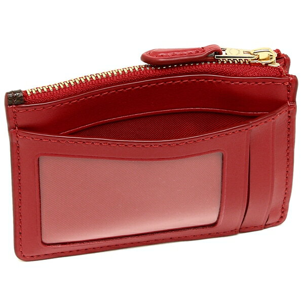 Coach Card Key Case In Gift Box Mini Skinny Id Case In Signature Coated Canvas Brown / True Red # F16107