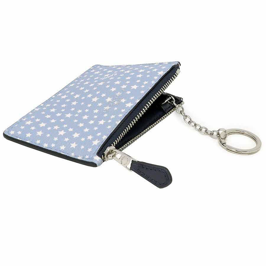 Coach Card Key Case In Gift Box Mini Skinny Id Case With Ditsy Star Print Blue # F67611