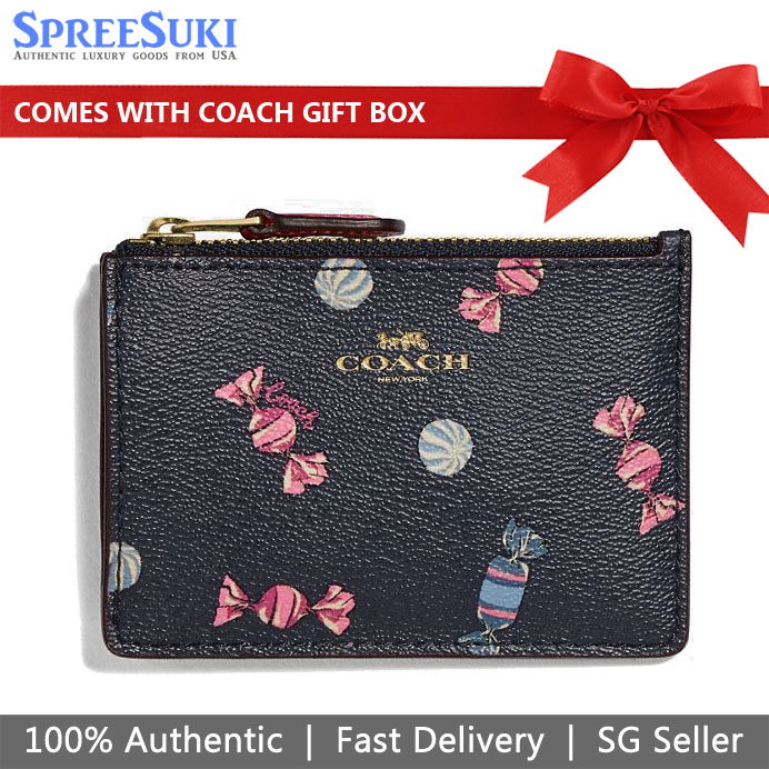 Coach Mini Skinny Id Case With Scattered Candy Print Navy Dark Blue # F73464
