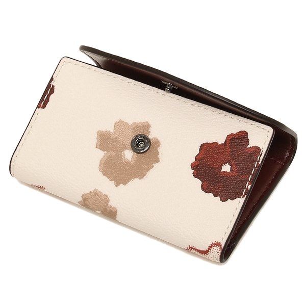 Coach Key Case With Halftone Floral Print Chalk Off White Red # F39054