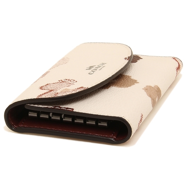 Coach Key Case With Halftone Floral Print Chalk Off White Red # F39054