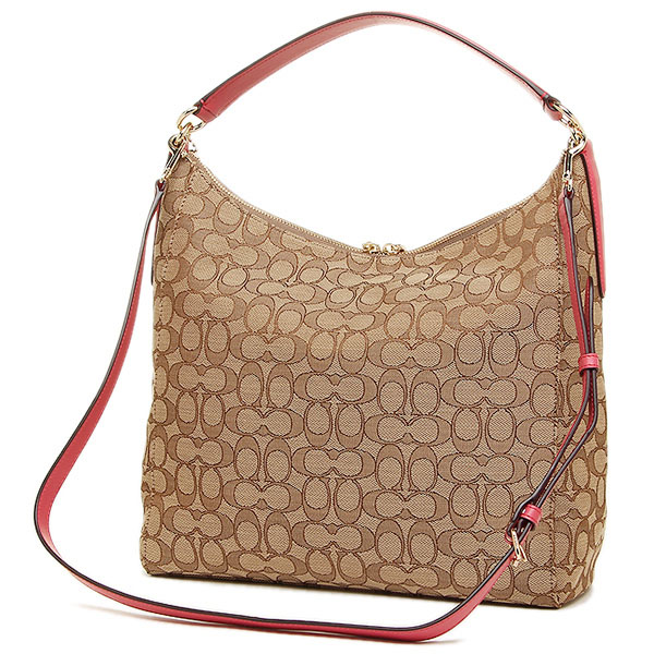 Coach Celeste Convertible Hobo In Outline Signature Jacquard Brown Bright Pink # F58327