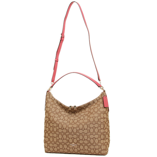 Coach Celeste Convertible Hobo In Outline Signature Jacquard Brown Bright Pink # F58327
