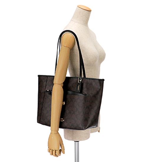 Coach City Tote With Pouch In Signature Shoulder Bag Black / Brown # F54700