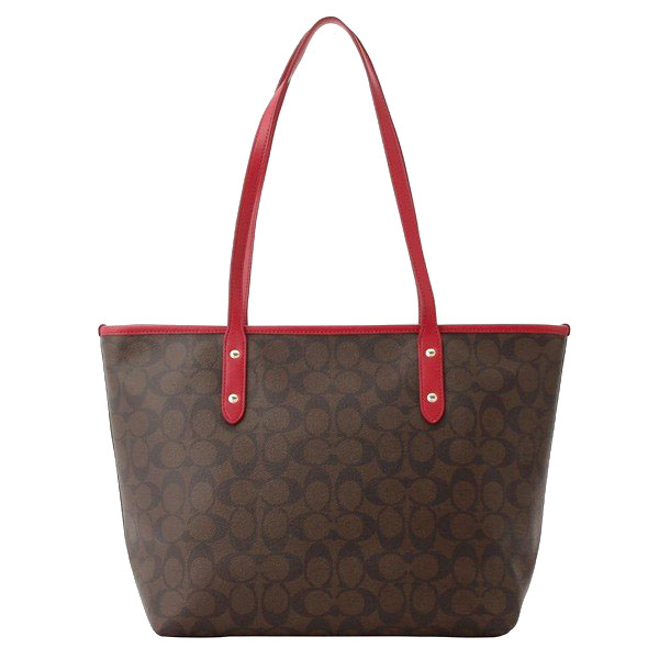 Coach City Zip Tote In Signature Shoulder Bag Brown Red # F58292