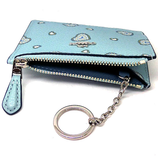 Coach Coin Case Card Case Mini Id Skinny Coin Case Light Turquoise Blue Western Heart # 29905