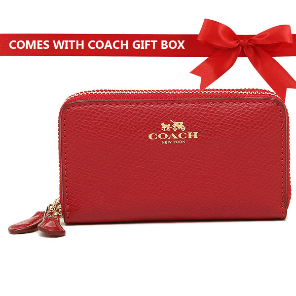 Coach Coin Case Zip Around True Red / Gold # F27569