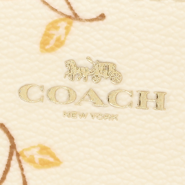 Coach Coin Case Zip Around With Cherry Print Chalk White / Gold # F31900