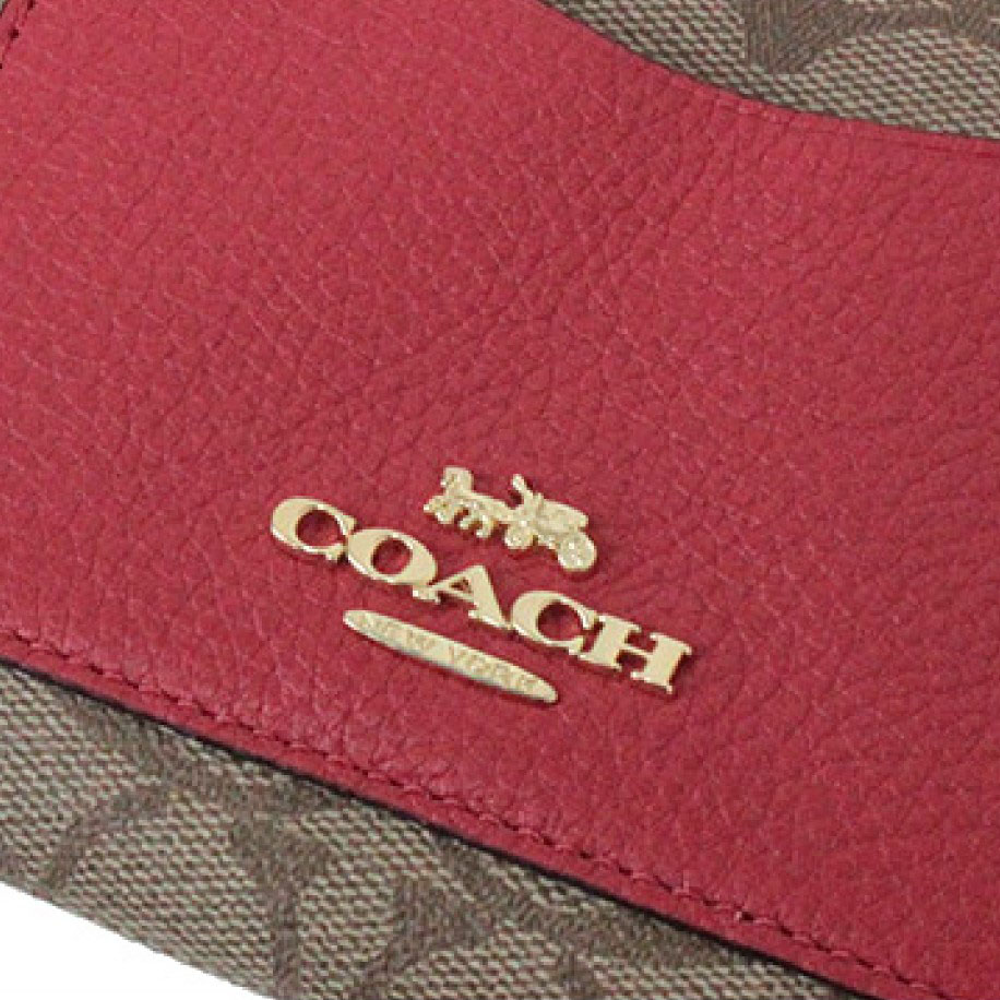 Coach Corner Zip Wristlet In Colorblock Signature Canvas Khaki / True Red # F73142