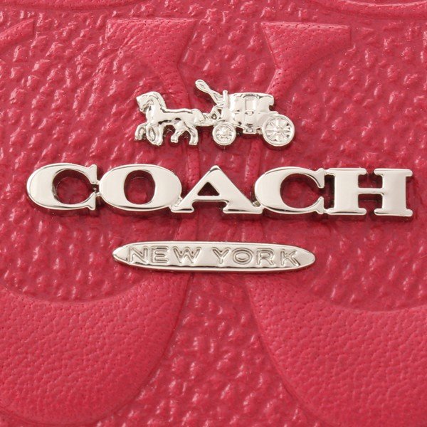 Coach Corner Zip Wristlet In Signature Leather Silver / Hot Pink # F30049