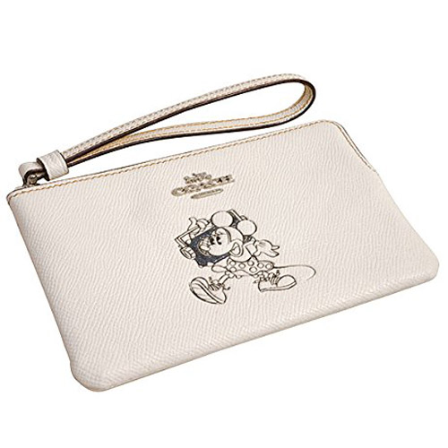 Coach Corner Zip Wristlet With Minnie Mouse Motif Chalk White / Silver # F30004