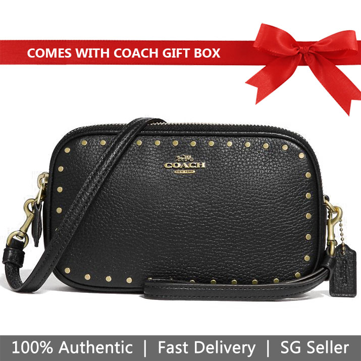 Coach Crossbody Bag In Gift Box Border Rivets Crossbody Bag Clutch Black # 31795