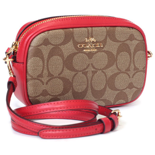 Coach Crossbody Bag In Gift Box Convertible Belt Bag In Signature Canvas Khaki / True Red / Gold # F39657
