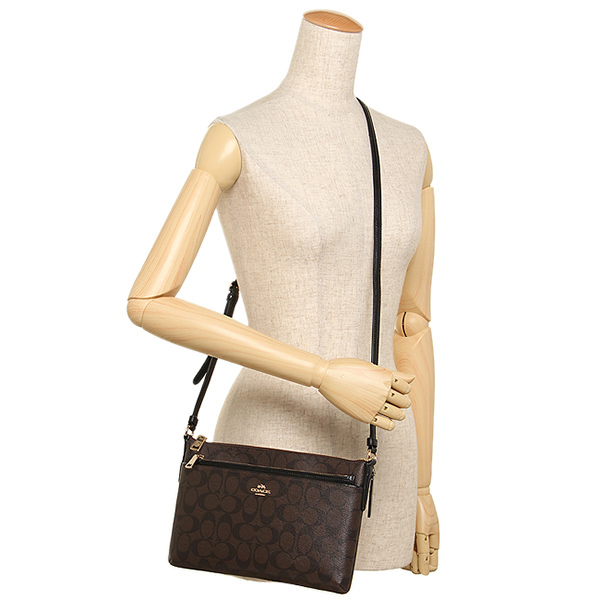 Coach Crossbody Bag East / West Crossbody With Pop Up Pouch In Signature Brown / Black # F58316