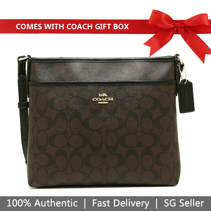 Coach Crossbody Bag In Gift Box File Crossbody In Signature Canvas Brown / Black # F29210
