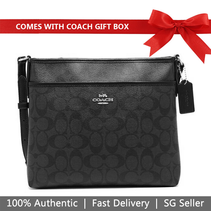 Coach Crossbody Bag In Gift Box File Crossbody In Signature Canvas Smoke Black # F29210