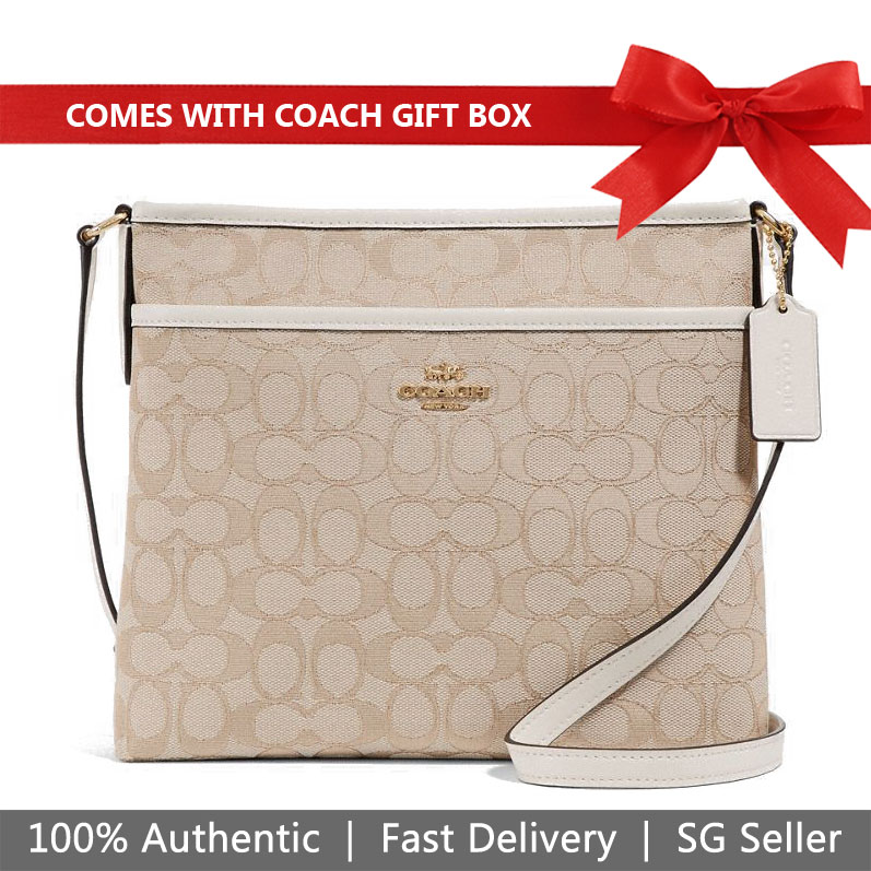 Coach Crossbody Bag In Gift Box File Crossbody In Signature Jacquard Light Khaki / Chalk / Gold # F29960
