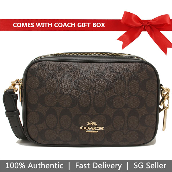 Coach Crossbody Bag In Gift Box Jes Crossbody In Signature Canvas Brown / Black # F68168