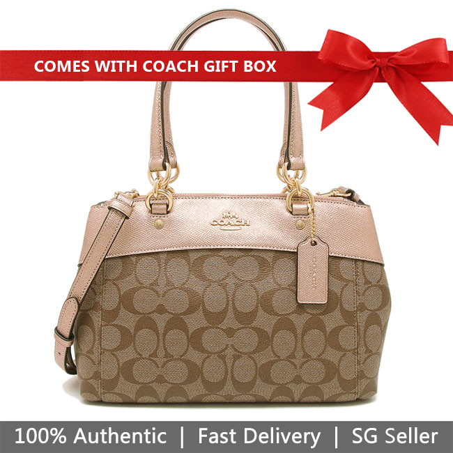 Coach Crossbody Bag In Gift Box Mini Brooke Carryall In Signature Canvas Khaki / Rose Pink # F39521