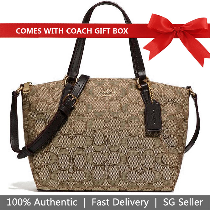 Coach Crossbody Bag In Gift Box Mini Kelsey Satchel In Outline Signature Khaki Brown # F27580