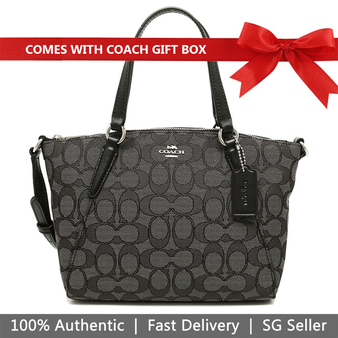 Coach Crossbody Bag In Gift Box Mini Kelsey Satchel In Outline Signature Smoke Black # F27580
