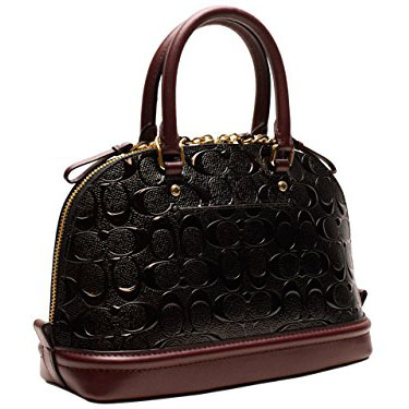 Coach Crossbody Bag In Gift Box Mini Sierra Satchel In Signature Debossed Patent Leather Black Oxblood # F55450