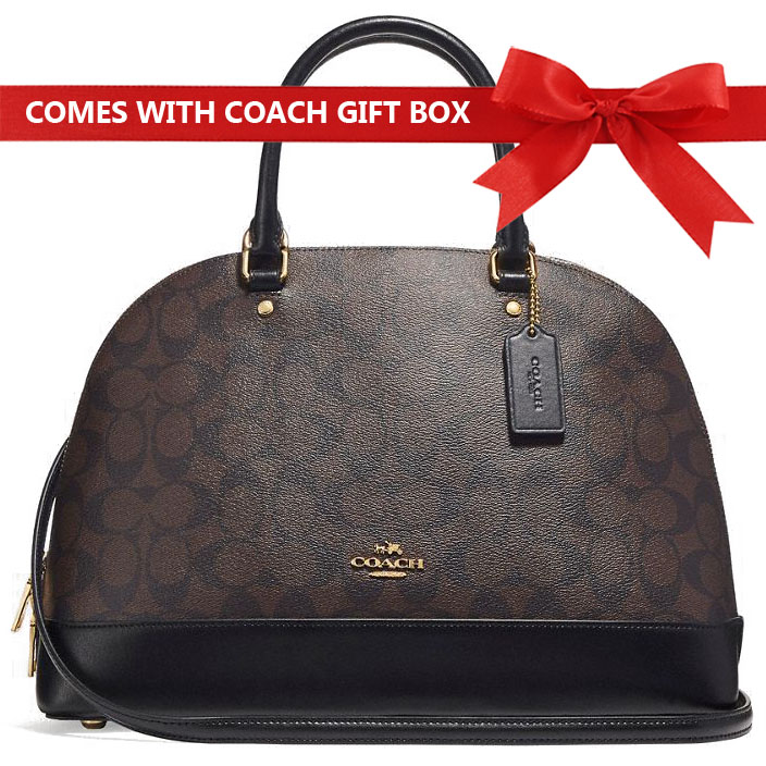 Coach Crossbody Bag In Gift Box Sierra Satchel In Signature Canvas Brown / Black # F27584