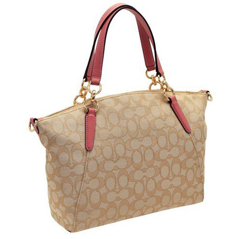 Coach Crossbody Bag In Gift Box Small Kelsey Satchel In Signature Jacquard Light Khaki / Peony Pink # F27582
