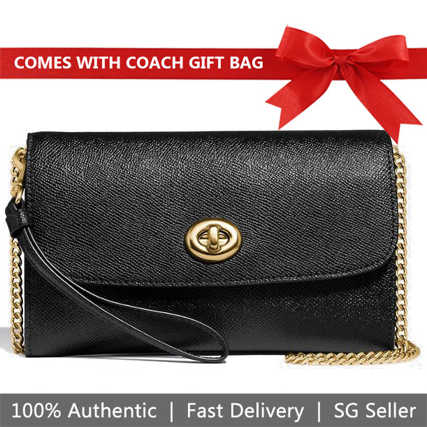 Coach Crossbody Bag With Gift Bag Chain Crossbody Black / Gold # F33390