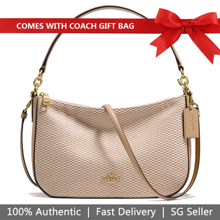 Coach Crossbody Bag With Gift Bag Legacy Jacquard Chelsea Crossbody Hobo Beechwood Nude Beige / Gold # 28892